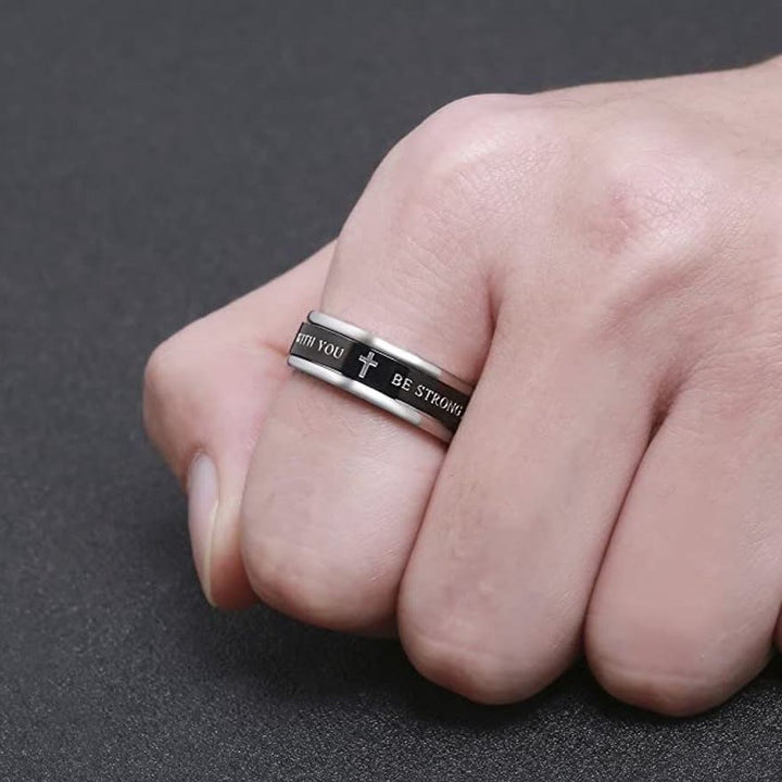 Christianartworkshop Titanium Black/Gold Cross Step Edges Rotating Ring - image 4