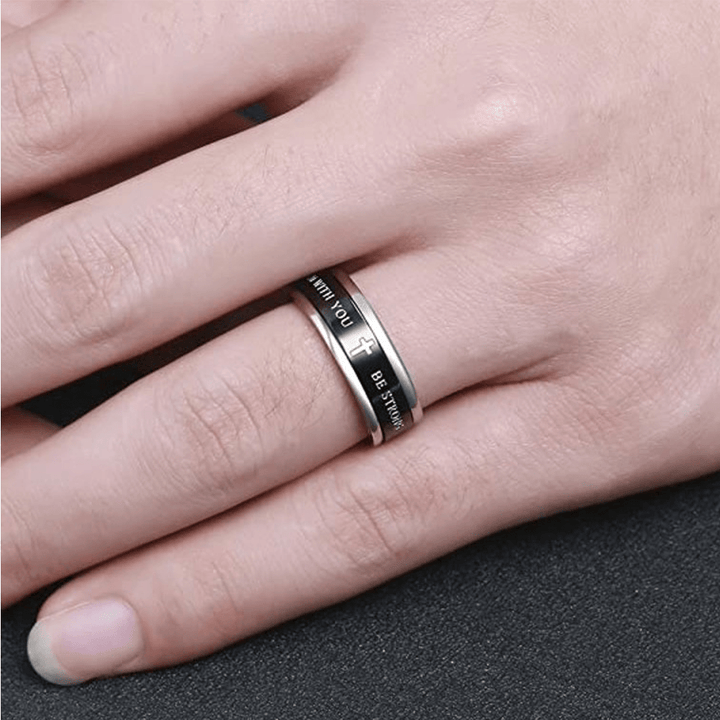 Christianartworkshop Titanium Black/Gold Cross Step Edges Rotating Ring - image 5