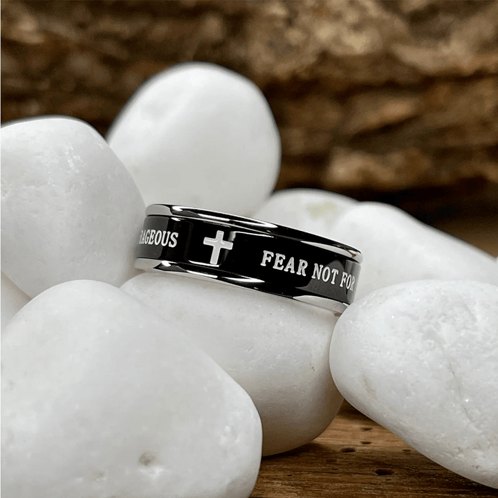 Christianartworkshop Titanium Black/Gold Cross Step Edges Rotating Ring - Silver - US13 - image 1