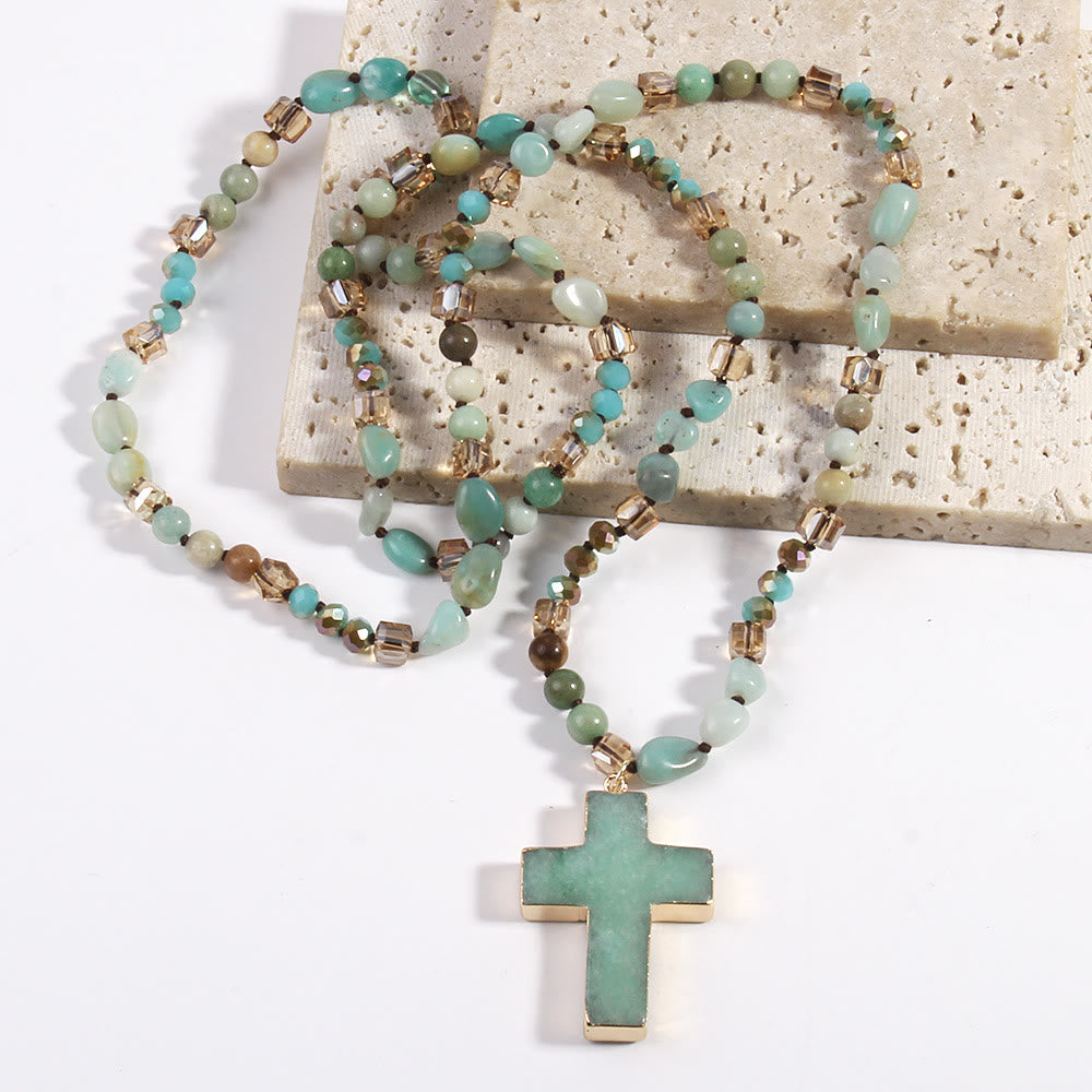 Christianartworkshop Catholic Cross Pendant Christian Necklace Religious Jewelry - Green - image 1