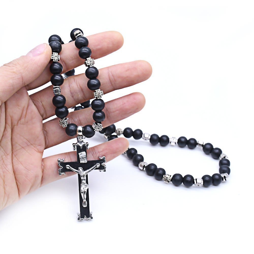 Christianartworkshop Crucifix Juses Pendant Prayer Necklace - Black - image 1