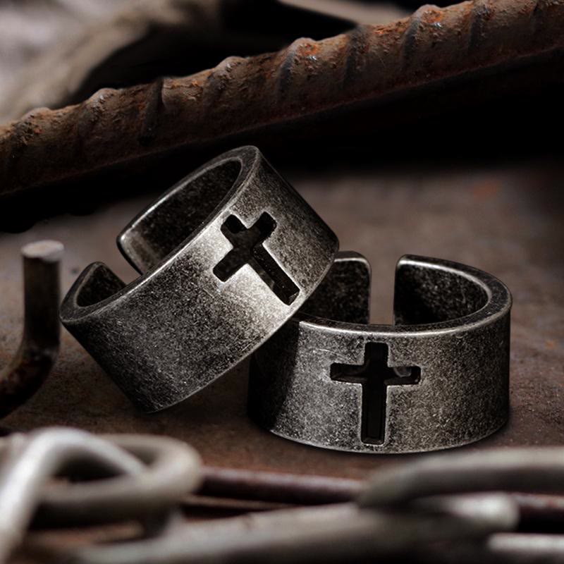 Christianartworkshop Stainless Steel Antique Punk Christianartworkshop  Cross Ring - US15 - image 1