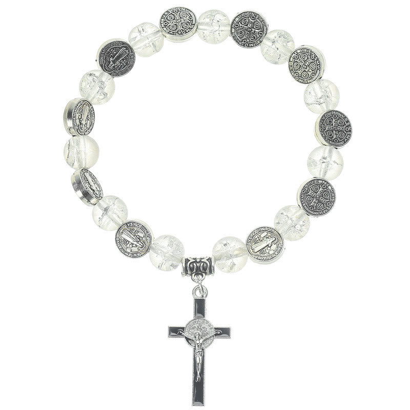 Christianartworkshop Jesus Cross Alloy Charm Pendant Beaded Bracelet - White - image 10