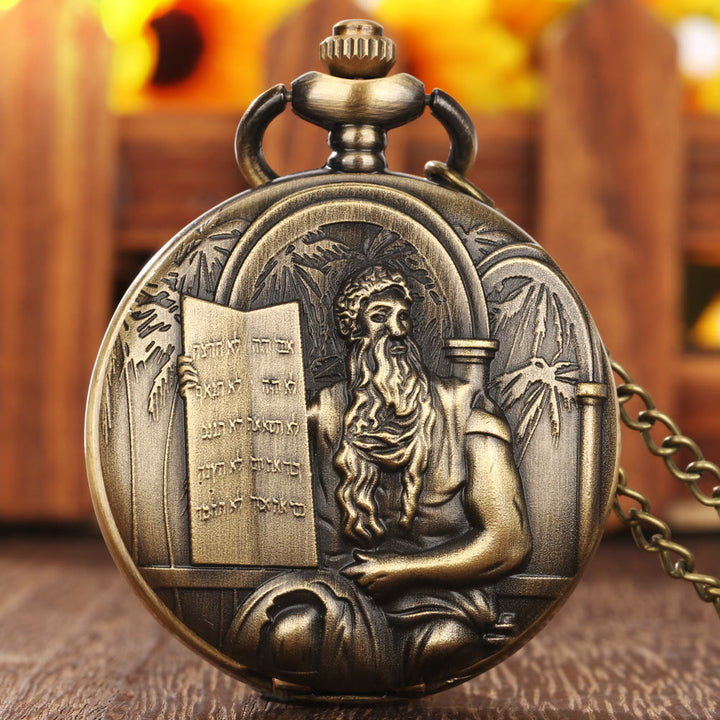 Jesus Bible Quartz Movement Bronze Pocket Watch - Waist Chain(14.5'') - image 1