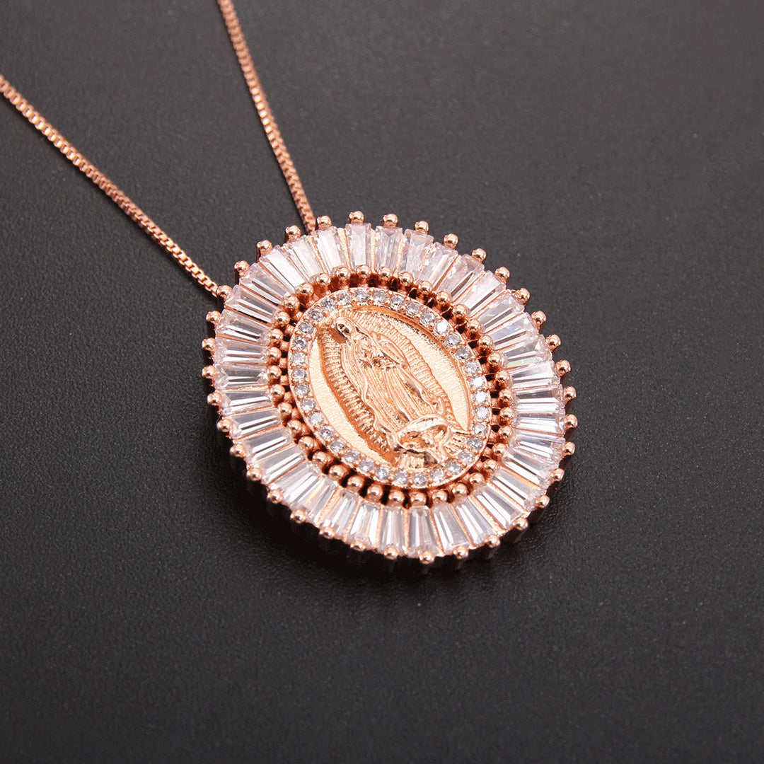 Christianartworkshop Our Lady of Guadalupe Zirconia Amulet Pendant Necklace - Rose Gold - image 5