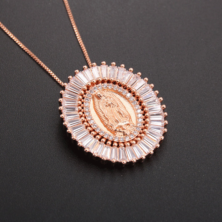 Christianartworkshop Our Lady of Guadalupe Zirconia Amulet Pendant Necklace - Rose Gold - image 5