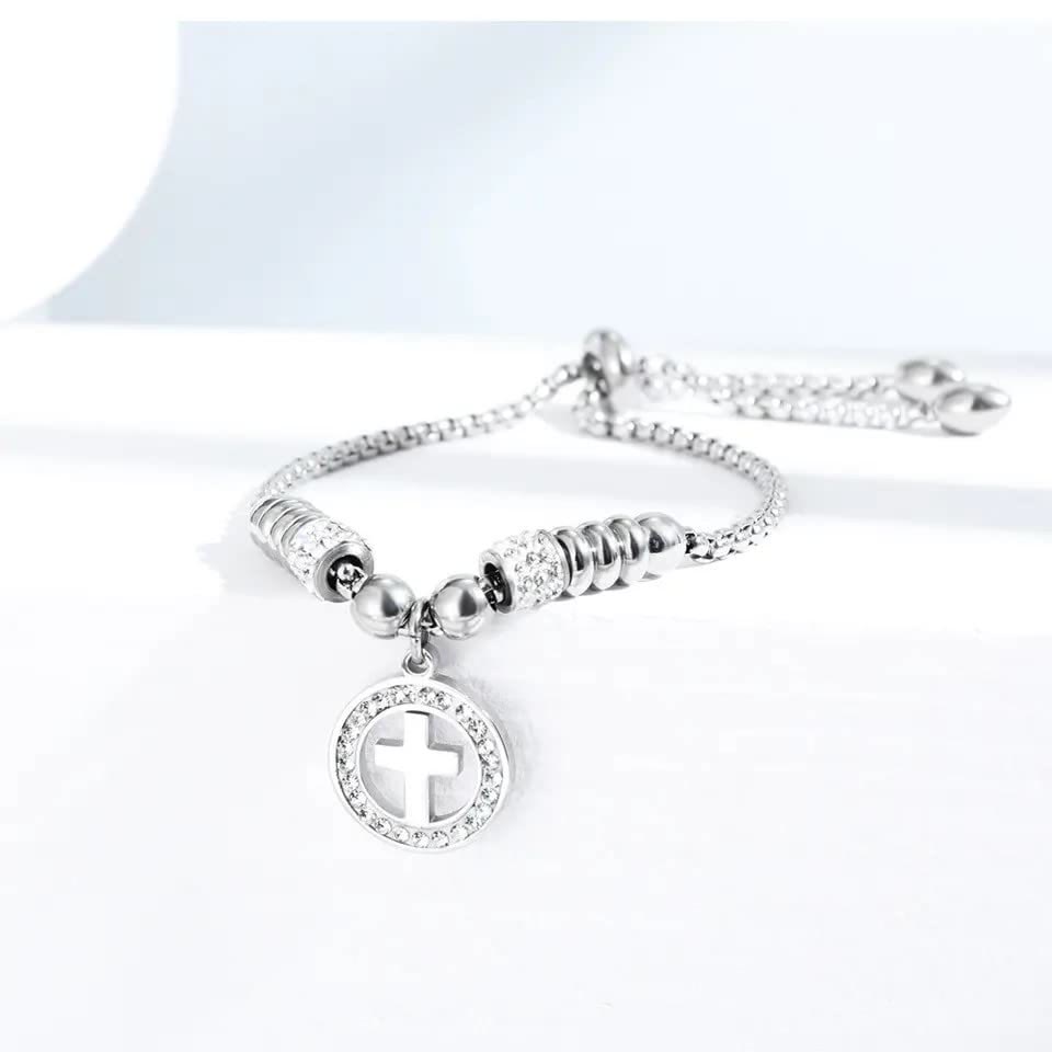 Christianartworkshop Crafted Circle Cross Charm Zirconia  Bracelet - Silver - image 8