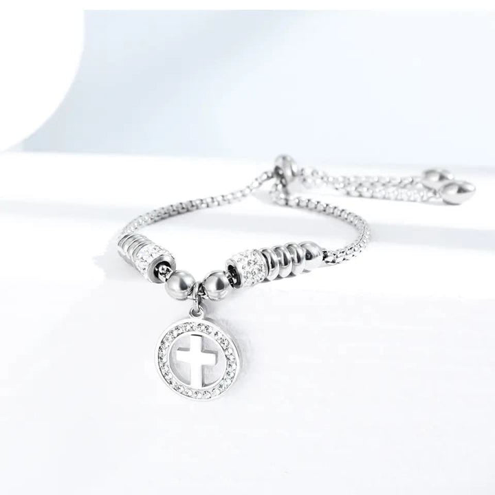 Christianartworkshop Crafted Circle Cross Charm Zirconia  Bracelet - Silver - image 8