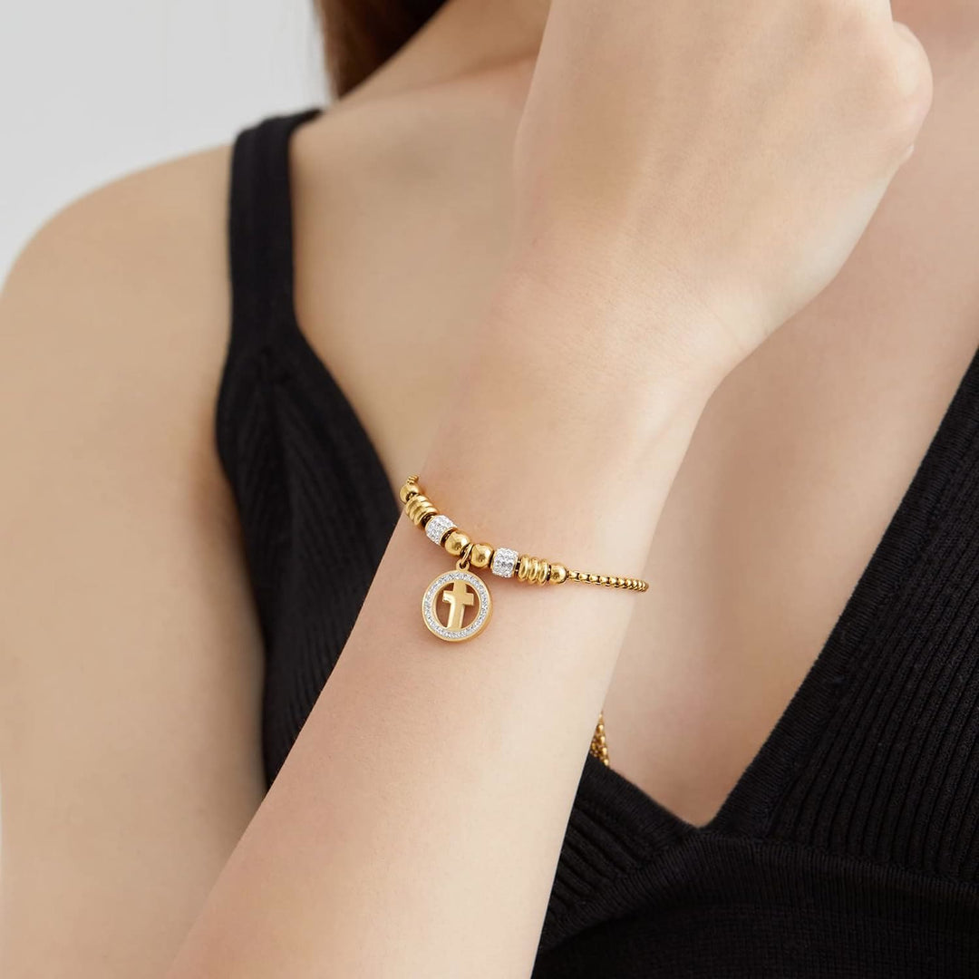 Christianartworkshop Crafted Circle Cross Charm Zirconia  Bracelet - image 7