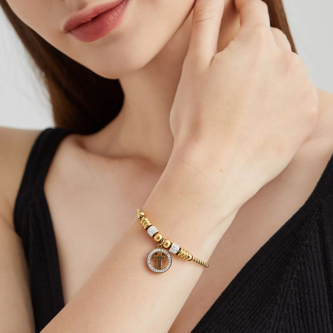 Christianartworkshop Crafted Circle Cross Charm Zirconia  Bracelet - image 6