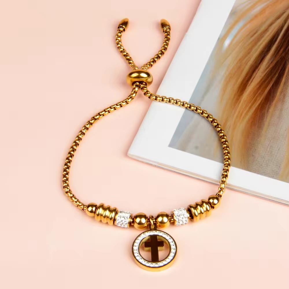 Christianartworkshop Crafted Circle Cross Charm Zirconia  Bracelet - image 3