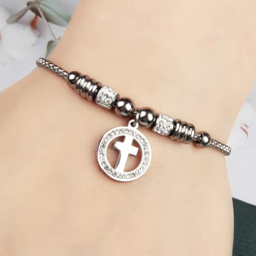 Christianartworkshop Crafted Circle Cross Charm Zirconia  Bracelet - image 11