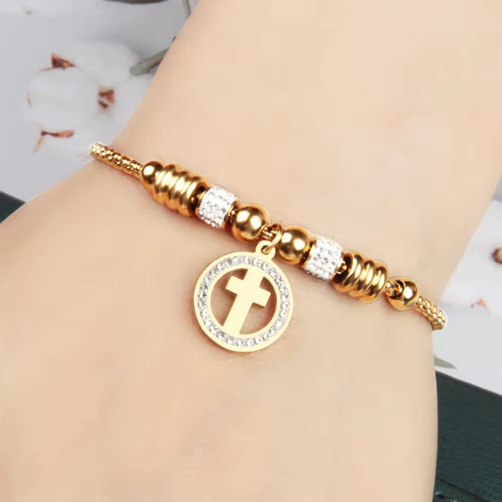Christianartworkshop Crafted Circle Cross Charm Zirconia  Bracelet - image 4