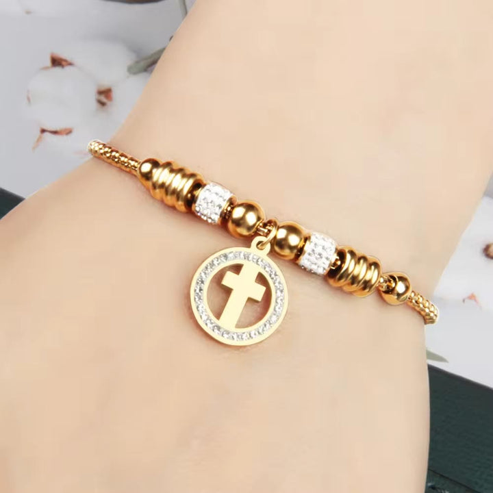 Christianartworkshop Crafted Circle Cross Charm Zirconia  Bracelet - image 4