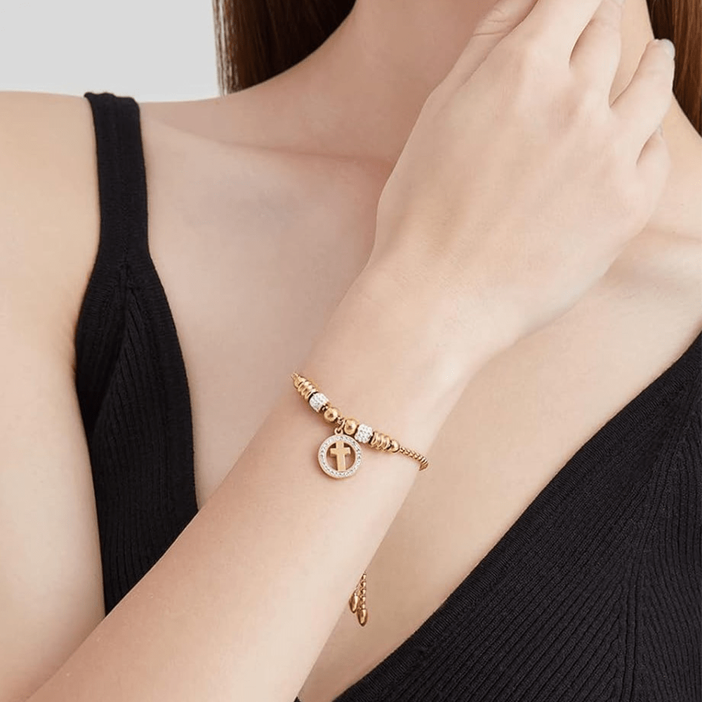 Christianartworkshop Crafted Circle Cross Charm Zirconia  Bracelet - image 5