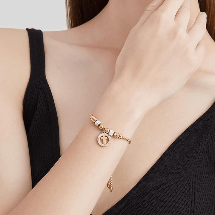 Christianartworkshop Crafted Circle Cross Charm Zirconia  Bracelet - image 5