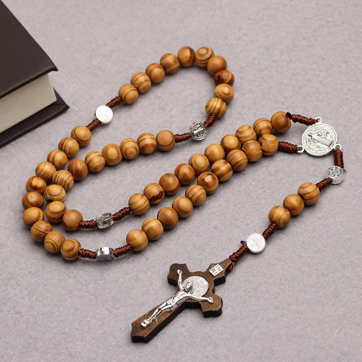 Olive Wood Saint Benedict Bead Rosary and Cross - Dark Color - image 1