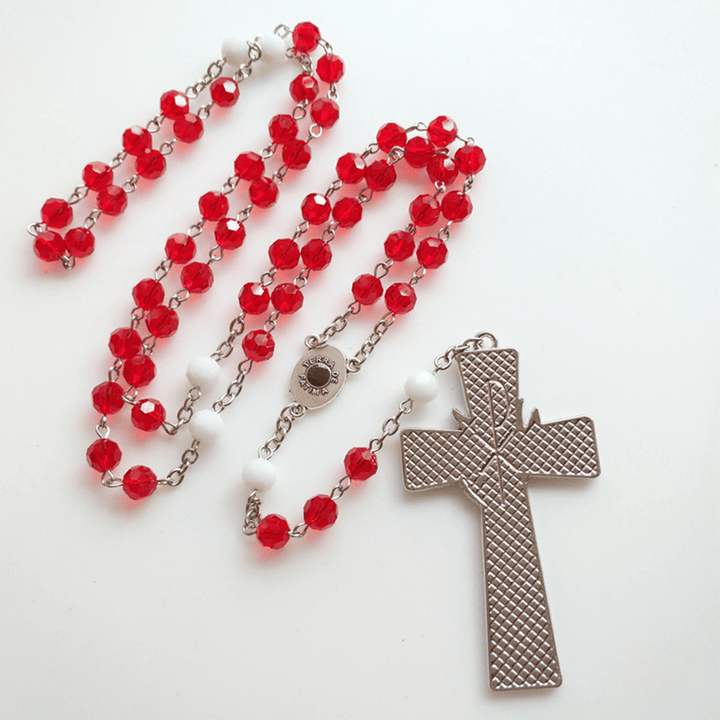 IHS Holy Spirit Dove Cross Pendant Red Beads Rosary - image 4