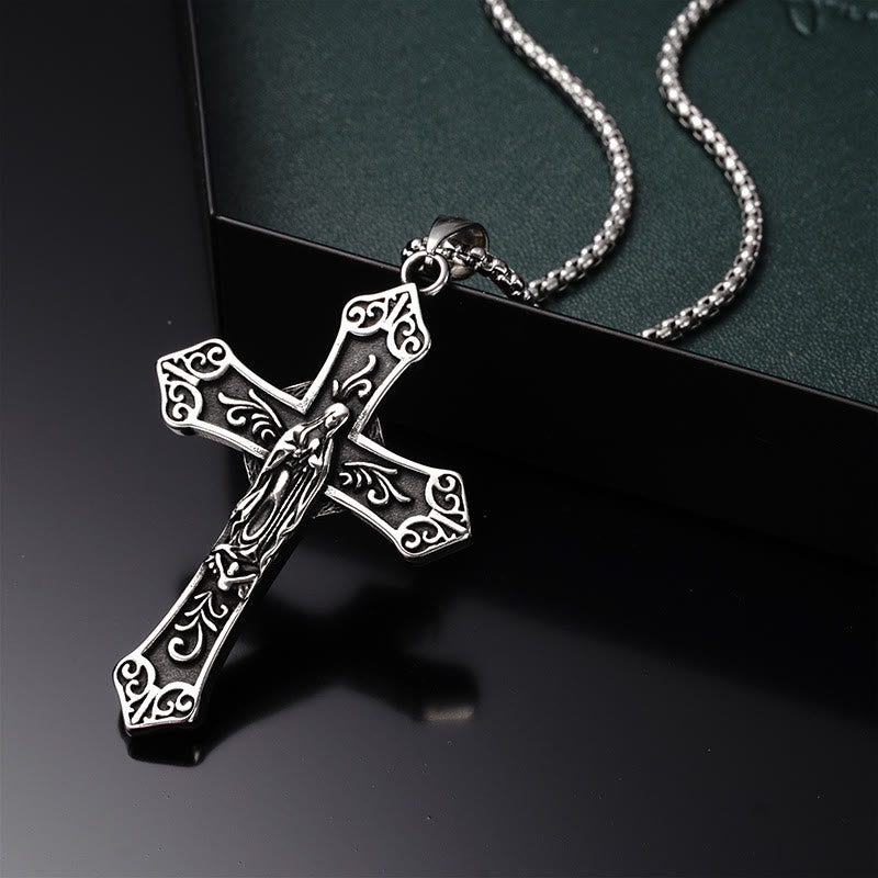 Christianartworkshop Retro Titanium Virgin Mary Cross Pendant Necklace - image 9