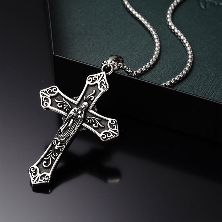 Christianartworkshop Retro Titanium Virgin Mary Cross Pendant Necklace - image 9