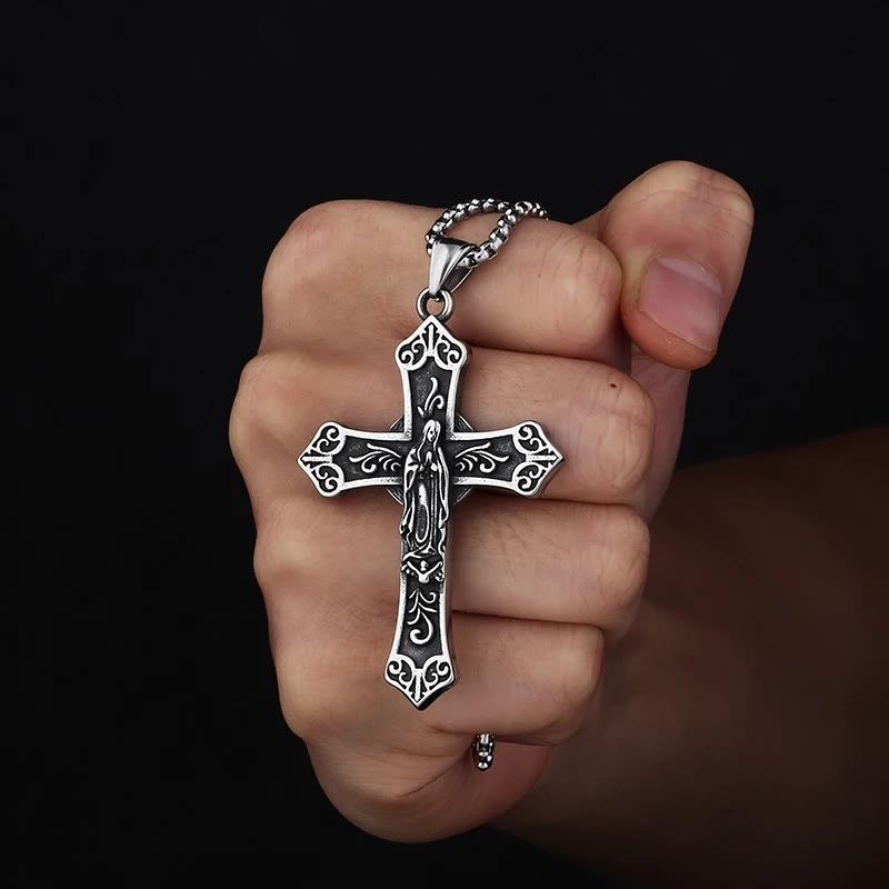 Christianartworkshop Retro Titanium Virgin Mary Cross Pendant Necklace - image 3