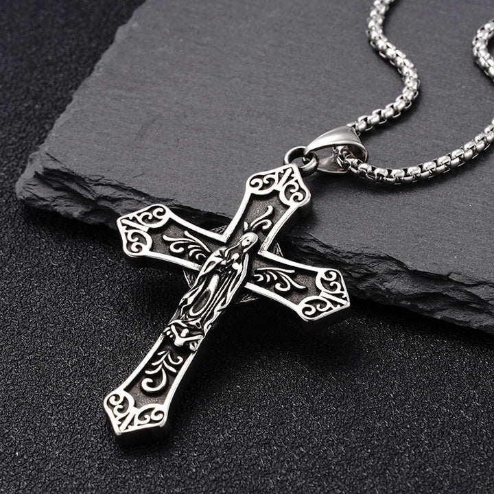 Christianartworkshop Retro Titanium Virgin Mary Cross Pendant Necklace - image 10