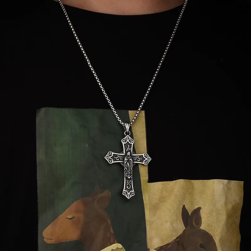 Christianartworkshop Retro Titanium Virgin Mary Cross Pendant Necklace - image 7