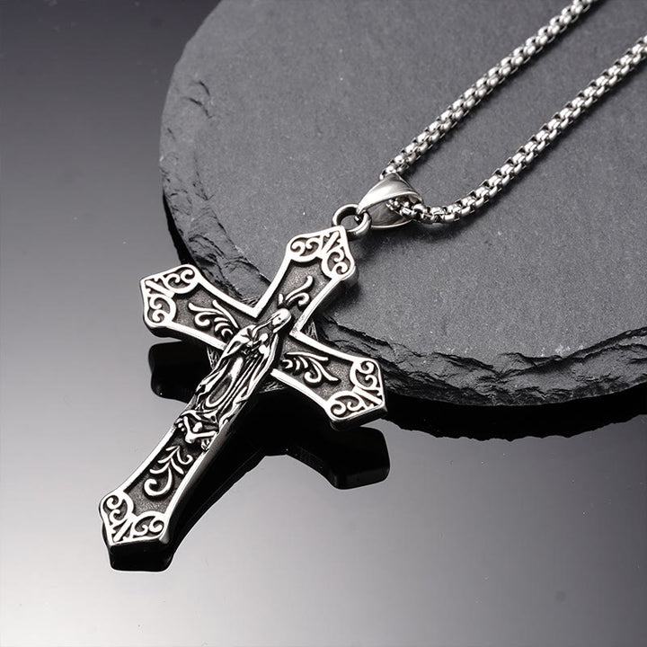 Christianartworkshop Retro Titanium Virgin Mary Cross Pendant Necklace - Mother Of  Jesus - image 1