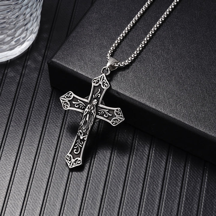 Christianartworkshop Retro Titanium Virgin Mary Cross Pendant Necklace - image 11