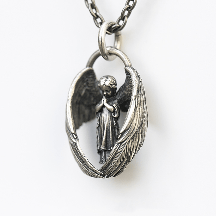 Christianartworkshop Blessing Praying Guardian Angel Wing Pendant Necklace - Praying Angel - image 1