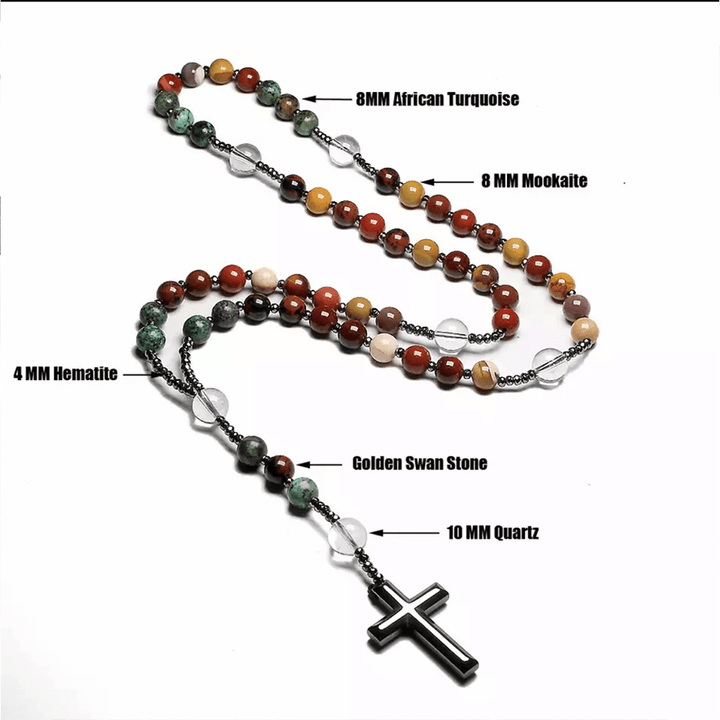 Hematite Cross Pendant Natural Stone Mix Christian Rosary - image 9