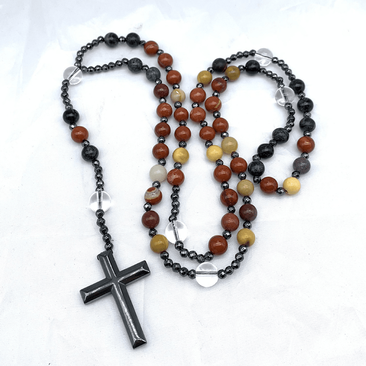 Hematite Cross Pendant Natural Stone Mix Christian Rosary - image 4