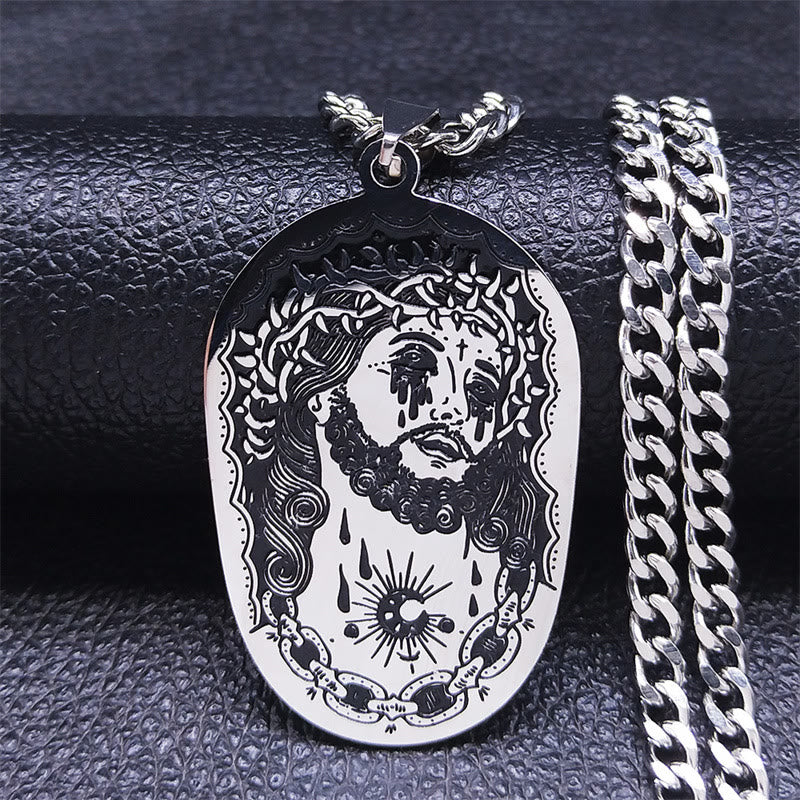 Christianartworkshop Multi-element Crown of Thorns Statue of Jesus Necklace  - Silver - image 1