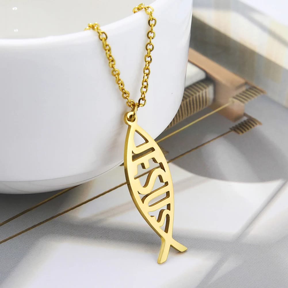 Christianartworkshop Chain Jesus Fish Shape Necklace - Golden - image 1