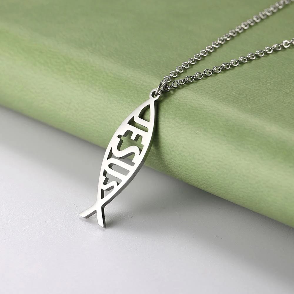 Christianartworkshop Chain Jesus Fish Shape Necklace - Silver - image 7