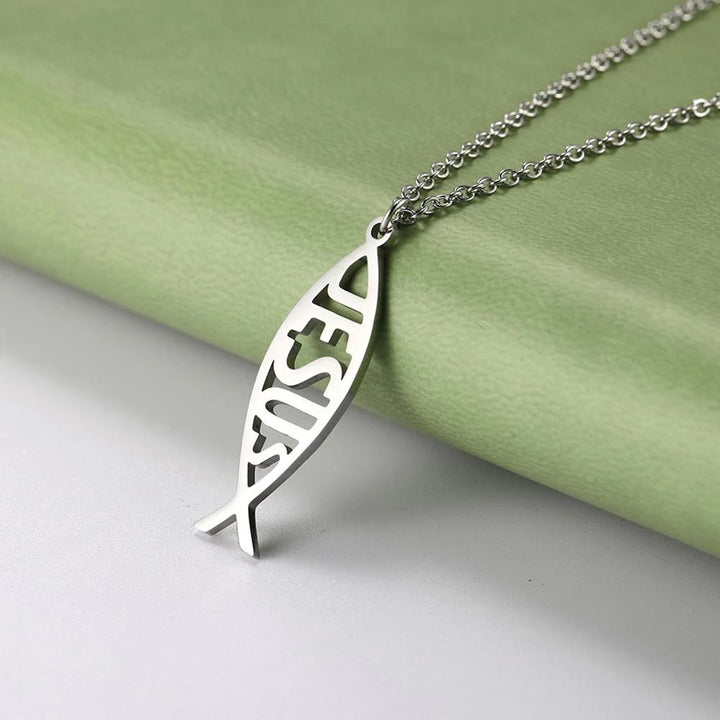 Christianartworkshop Chain Jesus Fish Shape Necklace - Silver - image 7