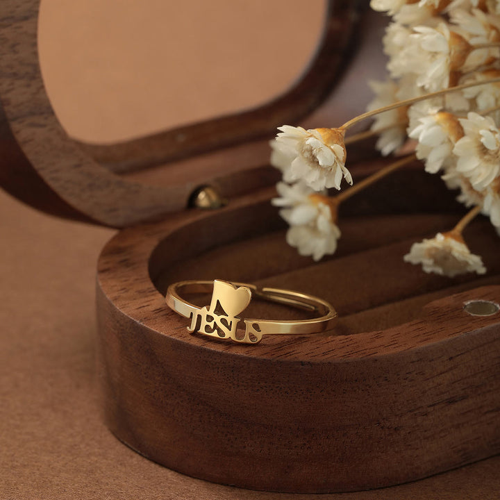 Christianartworkshop "I Love Jesus" Christian Faith Minimalism Ring - Golden - image 1