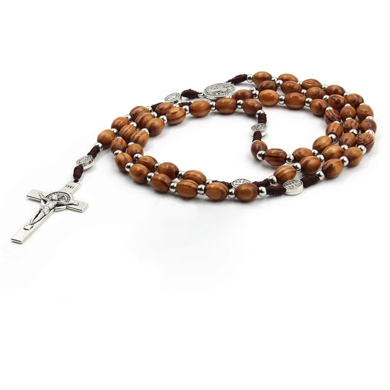 St. Benedict Natural Olive Wood Rosary with Crucifix - image 8