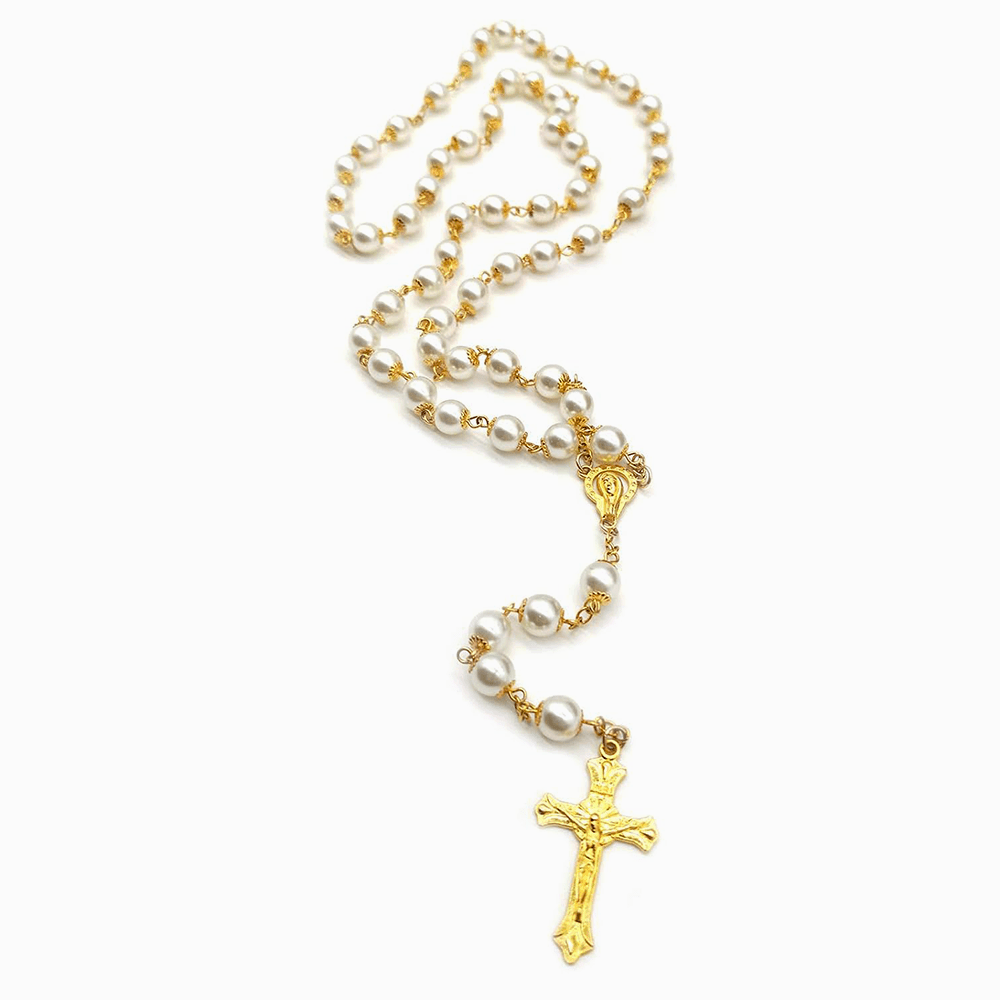 White Pearl Beads Catholic Blessing Rosary - image 7