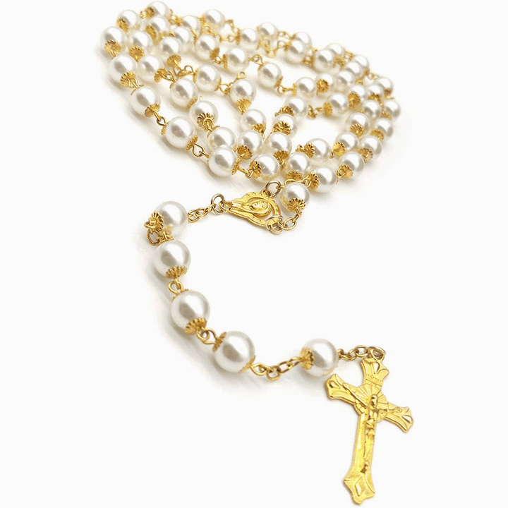 White Pearl Beads Catholic Blessing Rosary - image 5