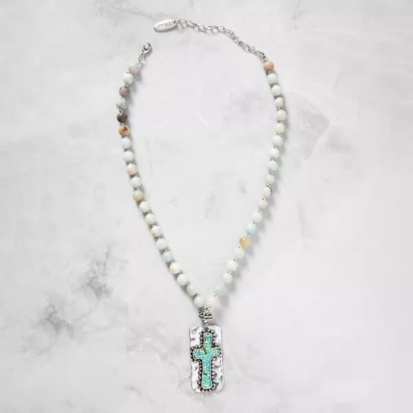 Christianartworkshop Natural Stone Cross Handmade Beaded Necklace Jewelry  - image 4