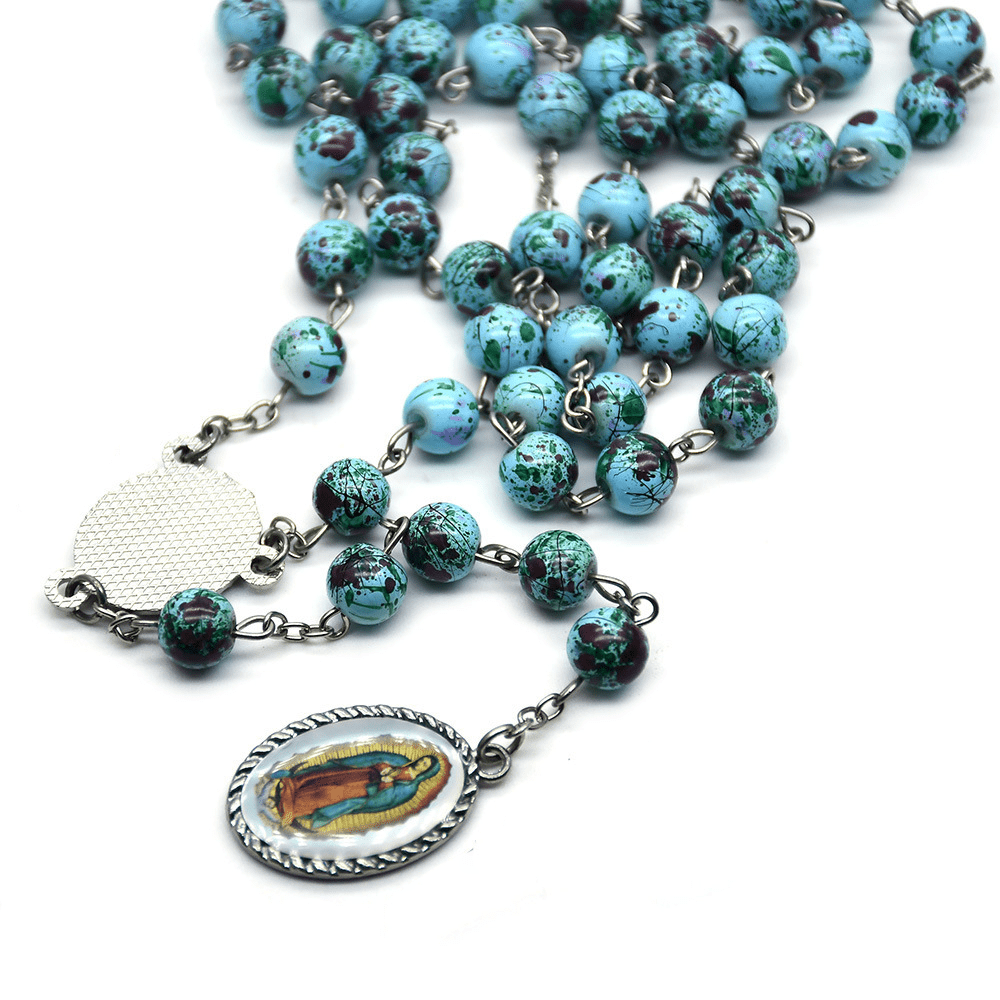 Our Lady Of Guadalupe Blue Glass Beads Rosary - image 3
