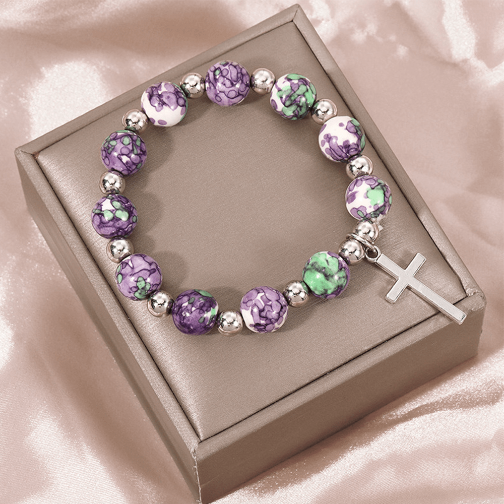 Christianartworkshop Crucifix Prayer Beaded Purple Stones Bracelet - image 3