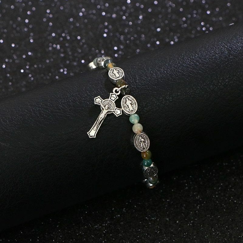 Christianartworkshop Agate/Turquoise St. Benedict Cross Bracelet - image 2