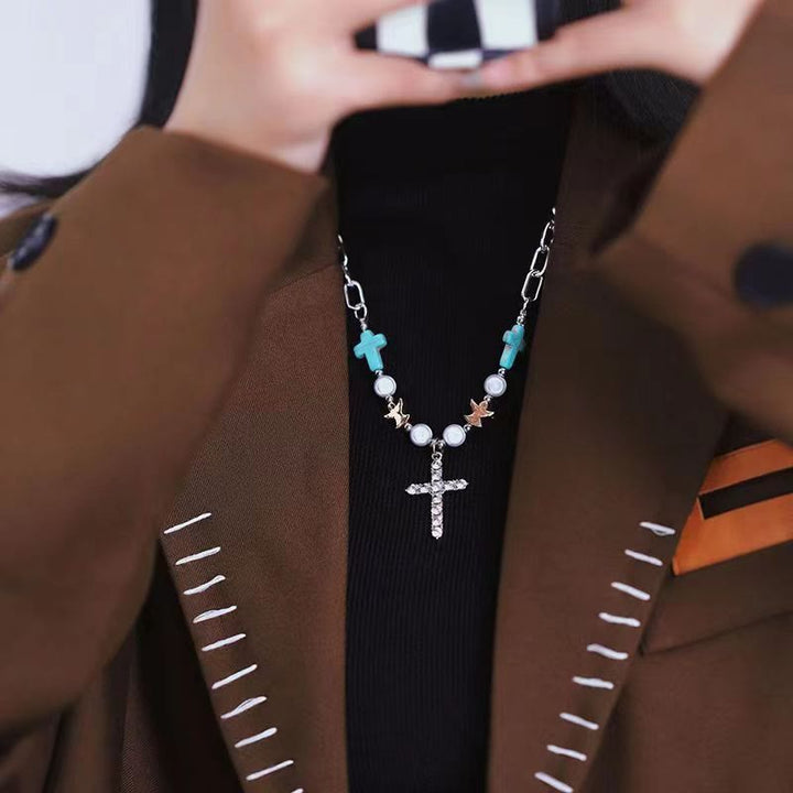 Christianartworkshop Hand-Crafted Turquoise Zircon Cross Titanium Bracelet/Necklace - image 5