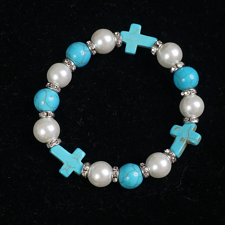 Christianartworkshop Pearl & Turquoise Cross Healing Energy Bracelet - image 5