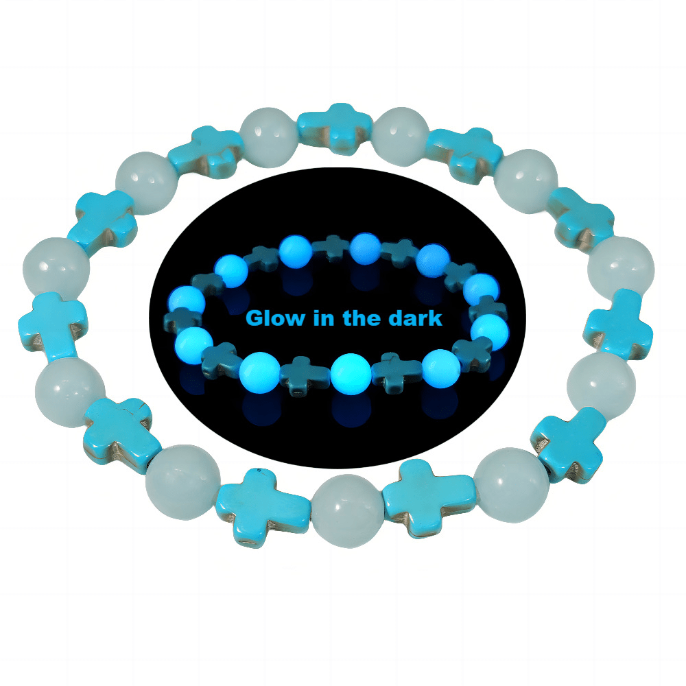 Christianartworkshop Turquoise Cross with Luminous Pearls Bracelet - Luminous Bracelet - image 1