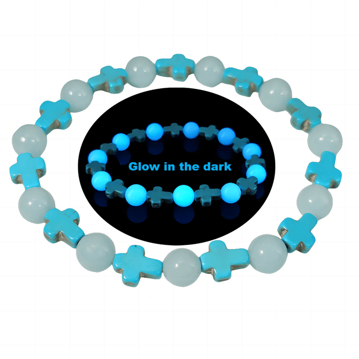 Christianartworkshop Turquoise Cross with Luminous Pearls Bracelet - Luminous Bracelet - image 1