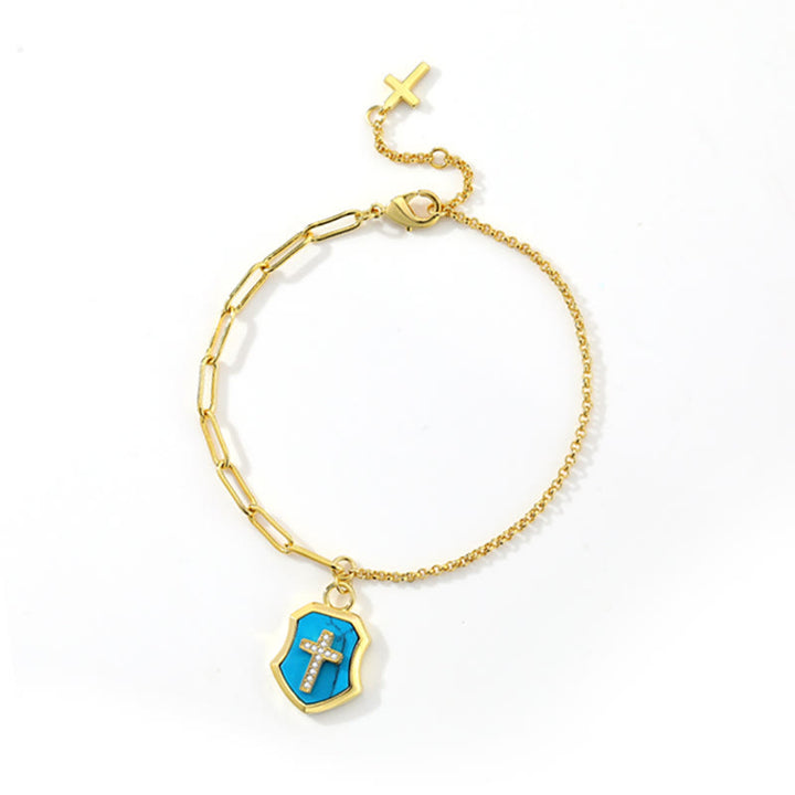 Christianartworkshop Turquoise Cross Shield Blessing Bracelet with Zircon Stones - image 4