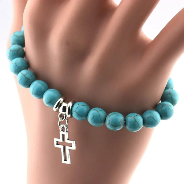 Christianartworkshop 10mm Turquoise Beads Christian Cross Bracelet - image 6